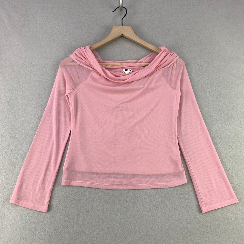 Self Esteem Mesh Cowl Neck Top Women L Pink Y2K Style Sheer Overlay
